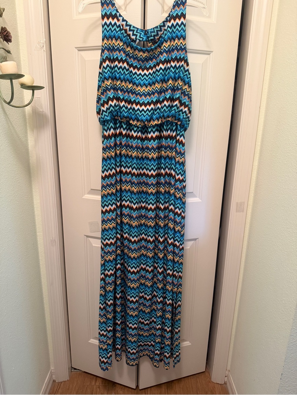 new directions Chevron Print Maxi Dress in Blue, Teal and Orange